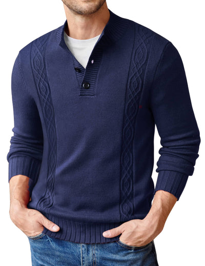 Twisted Stand Collar Knitted Pullover Sweater (US Only) Sweaters coofandy Navy Blue S 