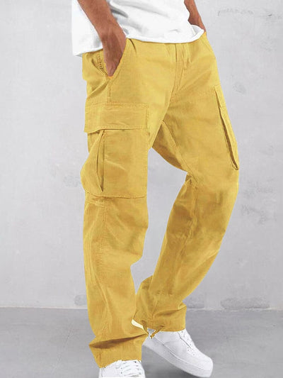 elastic straps pants with multi-pockets Pants coofandystore Yellow S 