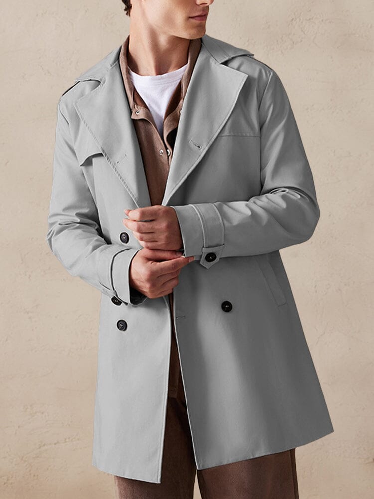 Classic Double-Breasted Trench Coat Outerwear coofandystore Grey S 