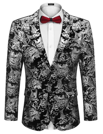 Floral Luxury Tuxedo Dinner Party Blazer (US Only) Blazer coofandy Silver S 