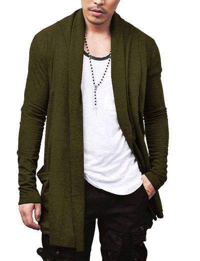 Ruffle Shawl Collar Knitted Cardigan (US Only) Cardigans COOFANDY Store Olive Green S 