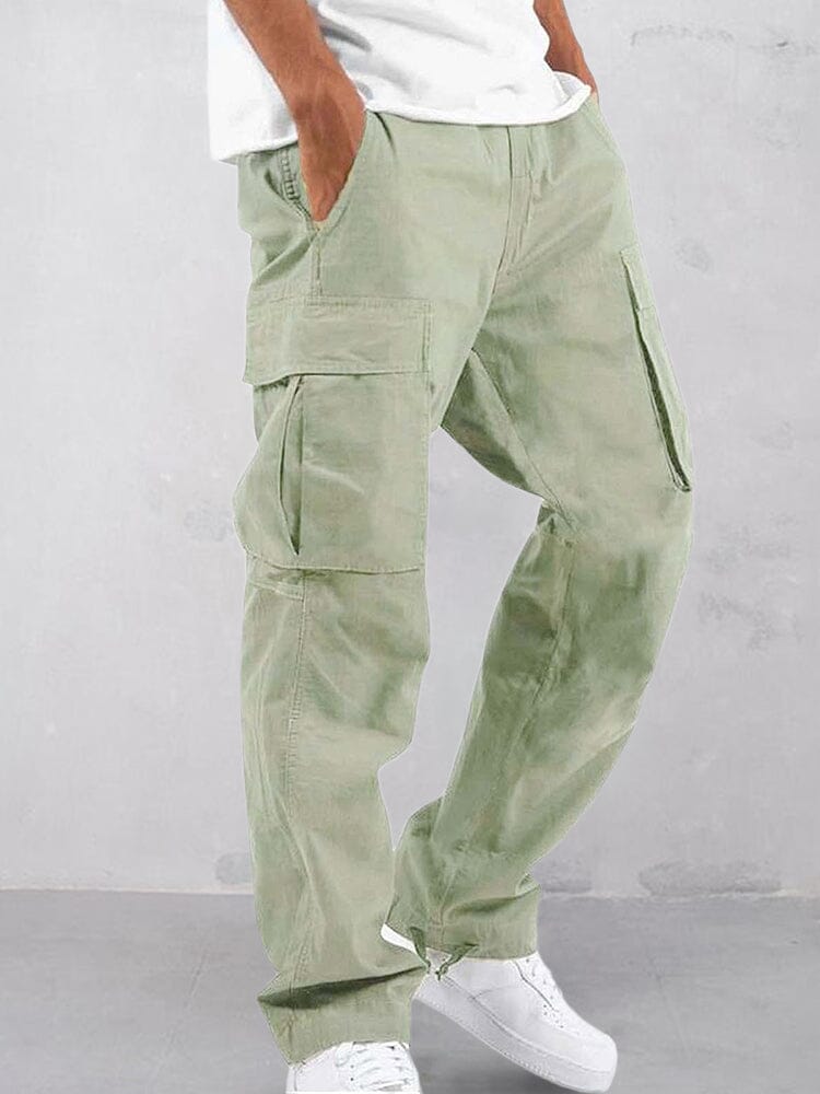 elastic straps pants with multi-pockets Pants coofandystore Light Green S 
