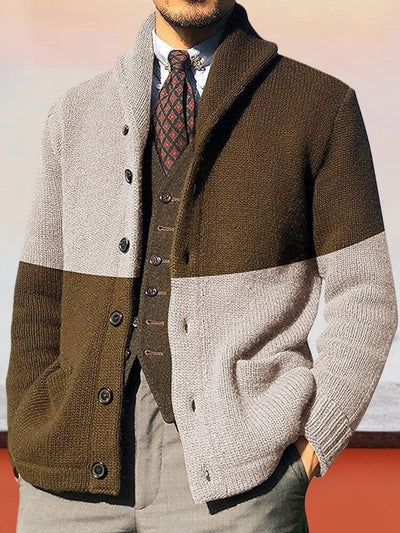Colorblock Long Sleeve Knit Jacket Sweater Coat coofandystore Beige M 