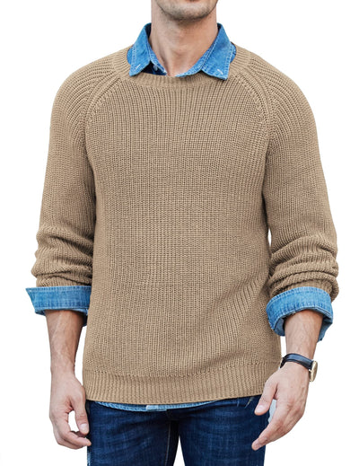 Crew Neck Slim Fit Knitted Pullover Sweater (US Only) Sweaters coofandystore Khaki S 