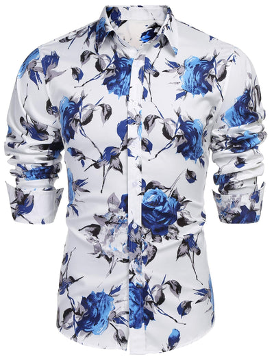 Floral Hawaiian Tropical Button Down Beach Shirt (US Only) Shirts coofandy White/Blue S 