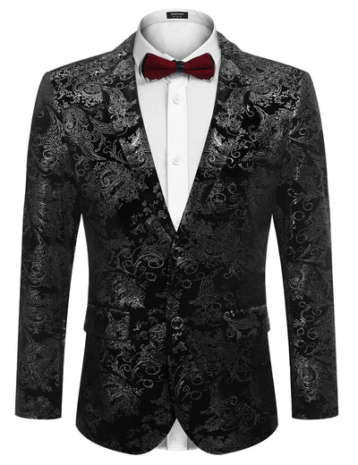 Floral Luxury Tuxedo Dinner Party Blazer (US Only) Blazer coofandy Black S 