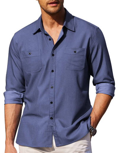 Button Down Long Sleeve Chambray Shirt (US Only) Shirts & Polos coofandystore Navy Blue S 