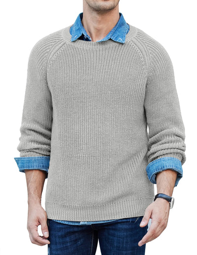 Crew Neck Slim Fit Knitted Pullover Sweater (US Only) Sweaters coofandystore Light Gray S 