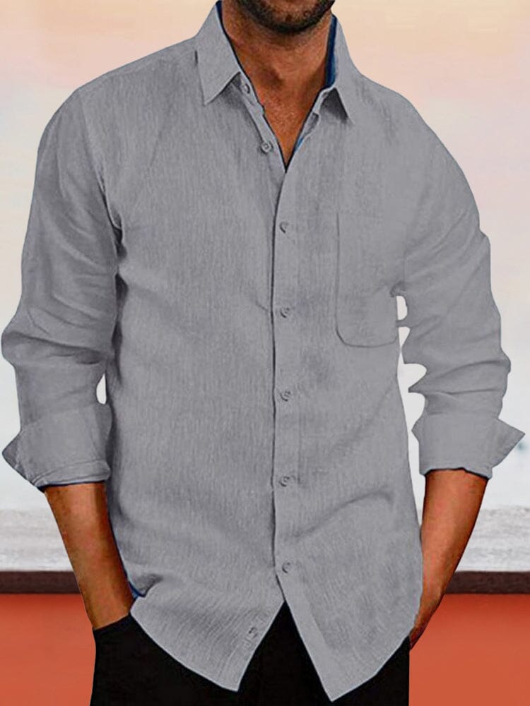Lapel Neck Linen Shirt Shirts & Polos coofandystore Grey S 