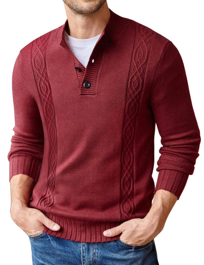 Twisted Stand Collar Knitted Pullover Sweater (US Only) Sweaters coofandy Dark Red S 
