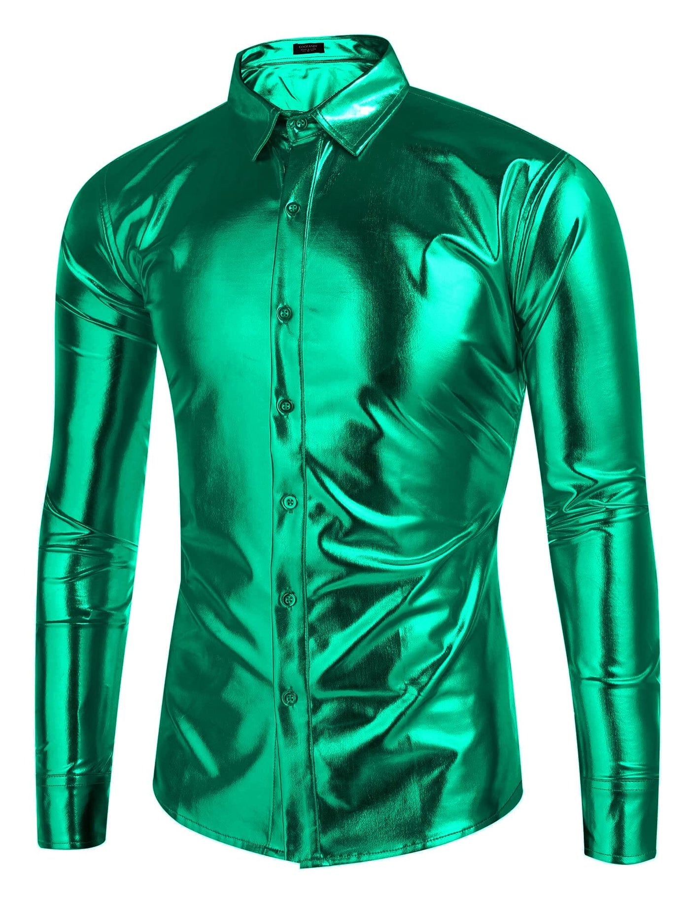 Metallic Disco Shiny Button Nightclub Party Shirt (US Only) Shirts coofandy Green S 
