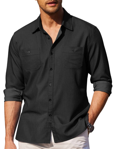 Button Down Long Sleeve Chambray Shirt (US Only) Shirts & Polos coofandystore Black S 