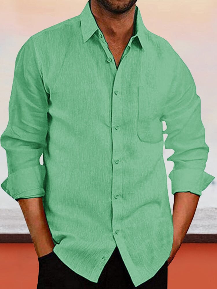 Lapel Neck Linen Shirt Shirts & Polos coofandystore Green S 