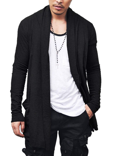 Ruffle Shawl Collar Knitted Cardigan (US Only) Cardigans COOFANDY Store Black S 