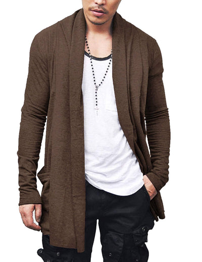 Ruffle Shawl Collar Knitted Cardigan (US Only) Cardigans COOFANDY Store Coffee M 