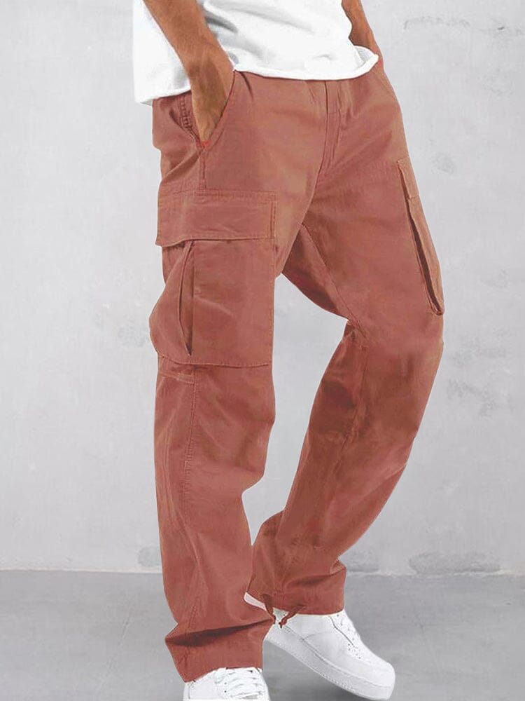 elastic straps pants with multi-pockets Pants coofandystore Red S 