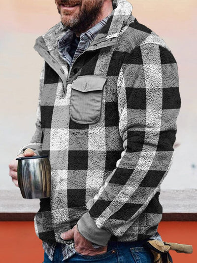 Cardigan Plaid Flannelette Sweater Jacket coofandystore Black S 