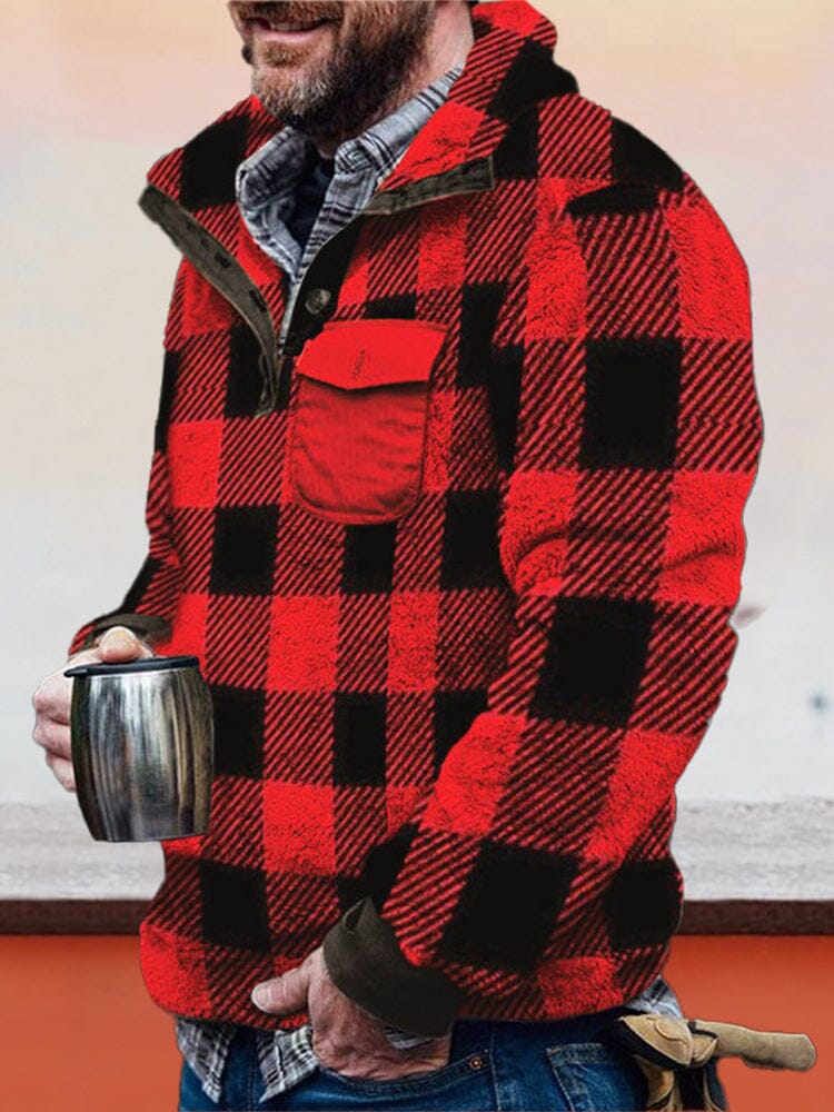 Cardigan Plaid Flannelette Sweater Jacket coofandystore Red S 