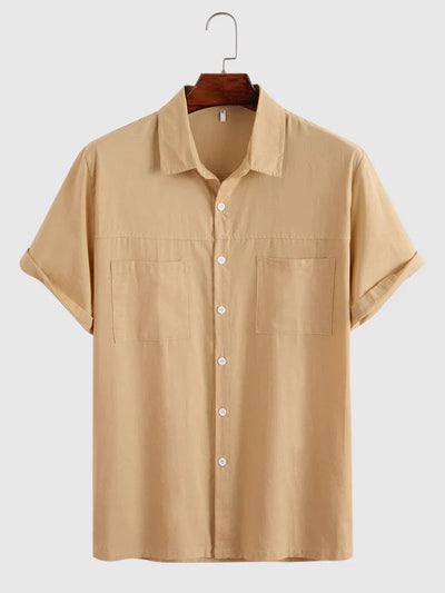 Linen Style Short Sleeve Two Pocket Shirt coofandystore 