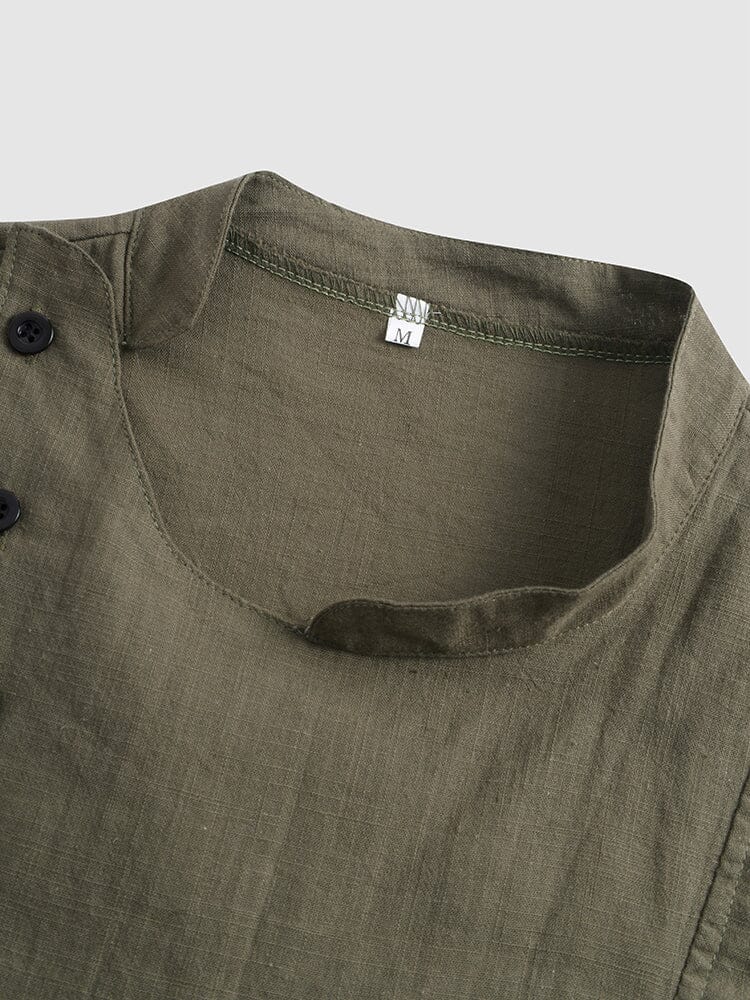 Linen Style Stand Collar Button Top Shirt coofandystore 