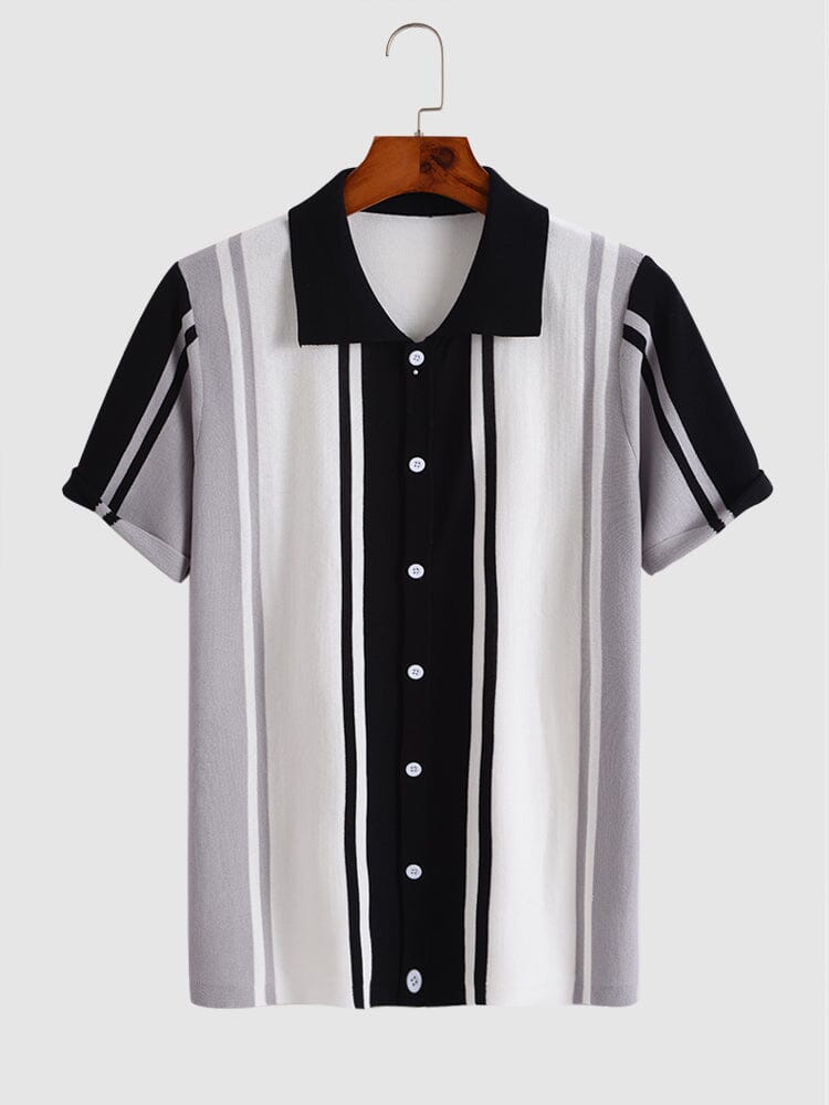 Knit Short Sleeves Polo Shirt coofandystore Black S 