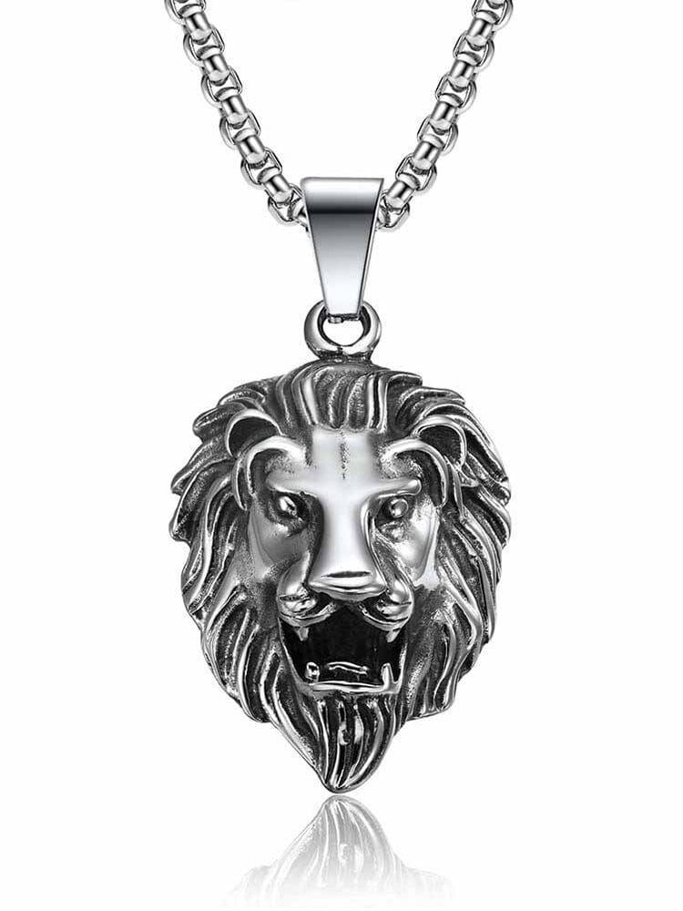 Lion Head Pendant Necklace Accessories coofandystore Silver 