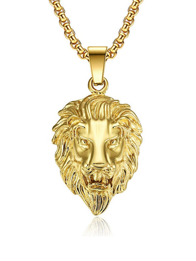 Lion Head Pendant Necklace Accessories coofandystore Gold 