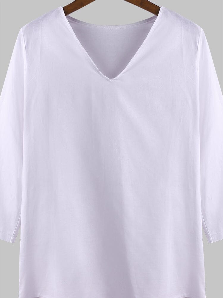 Coofandy Solid Color V-neck Long Sleeve Shirt Shirts coofandy 