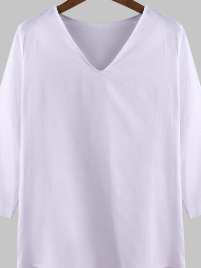 Coofandy Solid Color V-neck Long Sleeve Shirt Shirts coofandy 