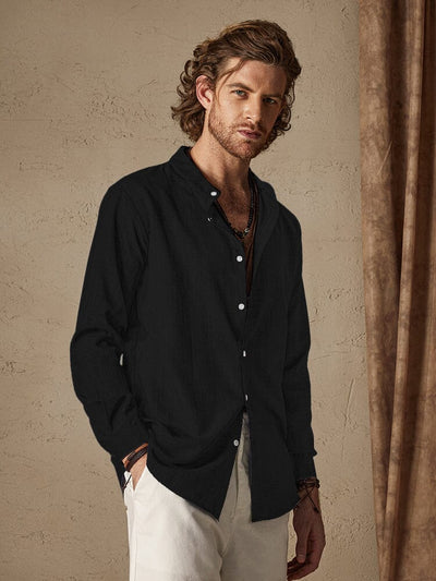 Linen Style Long Sleeve Shirt Shirts coofandy Black M 