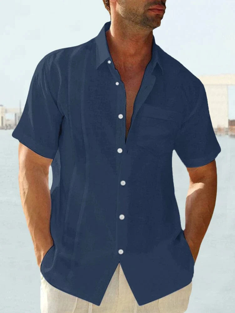 Coofandy Short Sleeve Linen Style Shirts coofandy Navy Blue M 