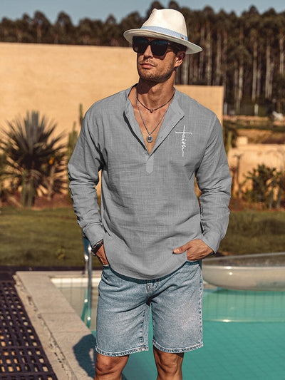Printed Long Sleeve Casual Shirt Shirts coofandy Grey S 