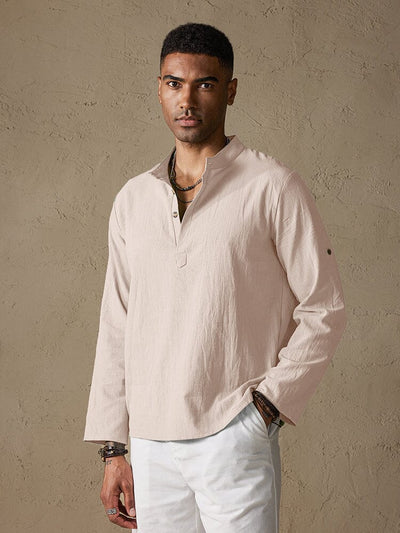 Cotton Style Long Sleeve Botton Shirt Shirts coofandy Khaki S 