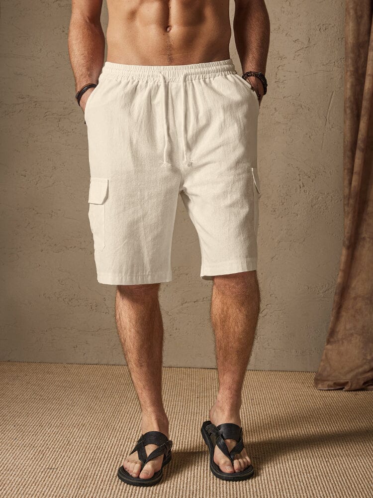 Linen Style Casual Shorts with Pockets Shorts coofandy Khaki M 