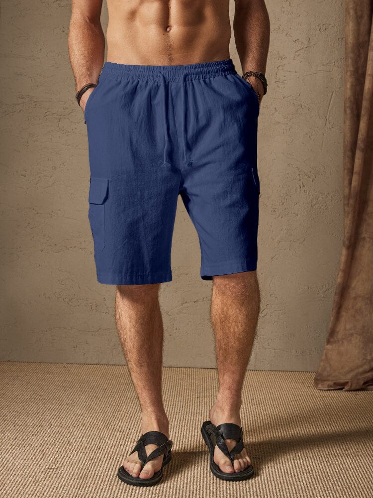 Linen Style Casual Shorts with Pockets Shorts coofandy Navy Blue M 