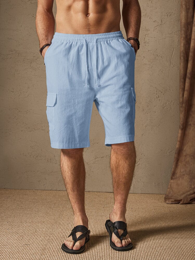 Linen Style Casual Shorts with Pockets Shorts coofandy Sky Blue M 