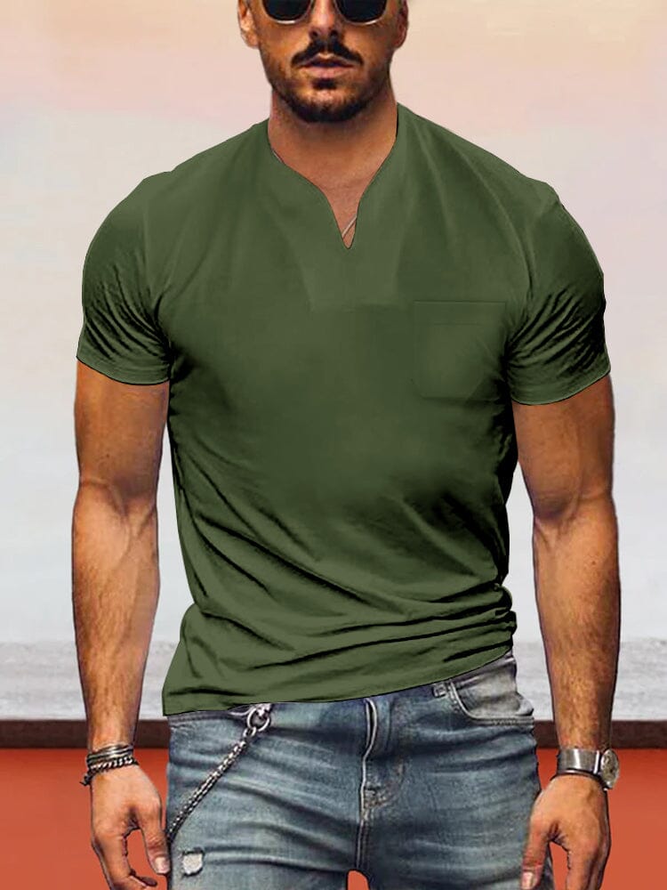 Loose Fit V-neck Short Sleeves T-shirt T-Shirt coofandystore Army Green S 