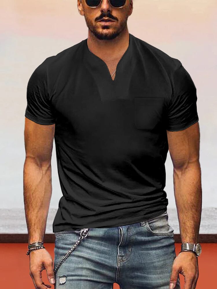 Loose Fit V-neck Short Sleeves T-shirt T-Shirt coofandystore Black S 