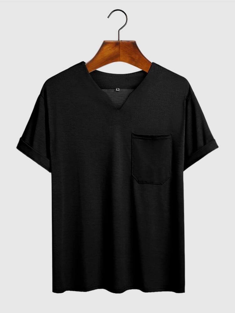 Coofandy Loose V neck T-shirt coofandy Black S 
