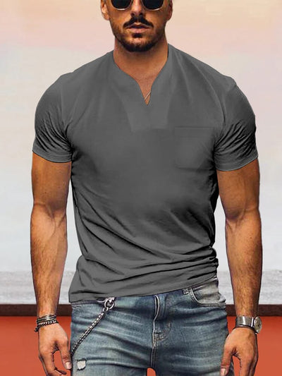 Loose Fit V-neck Short Sleeves T-shirt T-Shirt coofandystore Dark Grey S 