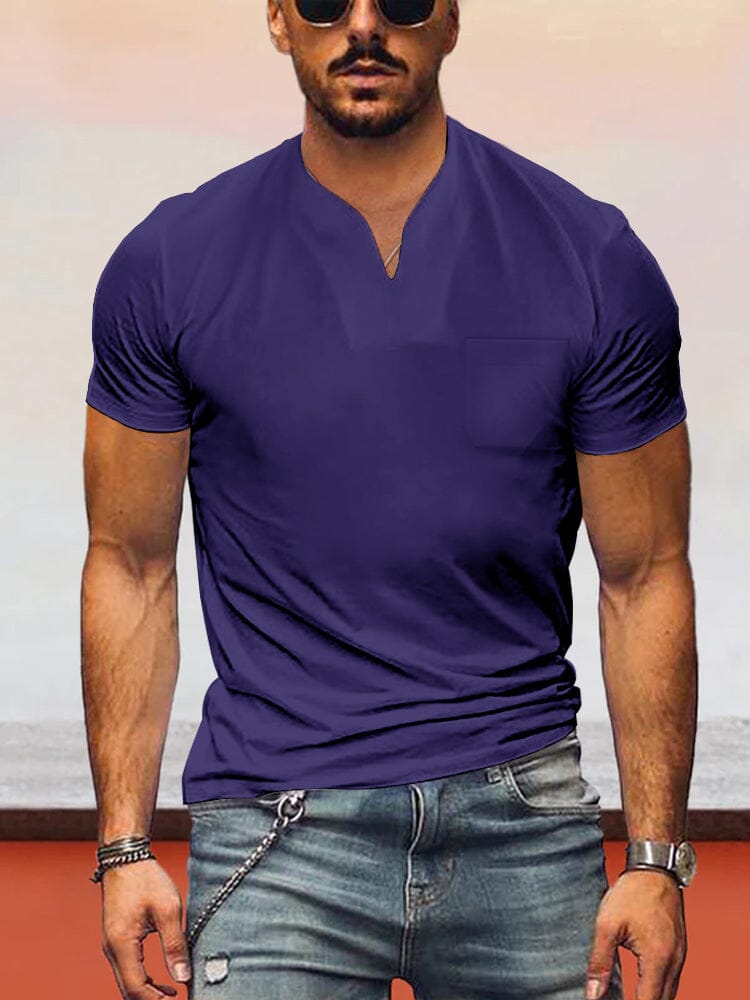 Loose Fit V-neck Short Sleeves T-shirt T-Shirt coofandystore Dark Purple S 