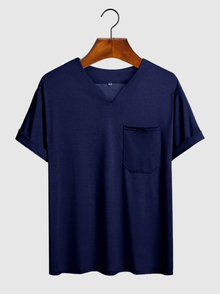 Coofandy Loose V neck T-shirt coofandy Dark Blue S 