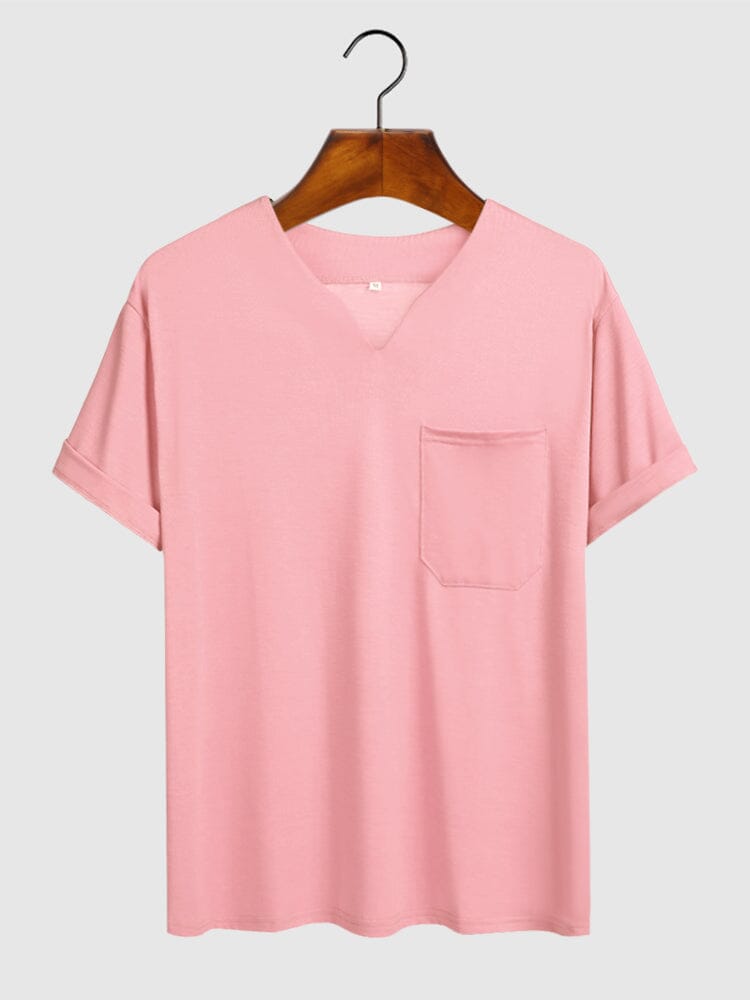 Coofandy Loose V neck T-shirt coofandy Pink S 