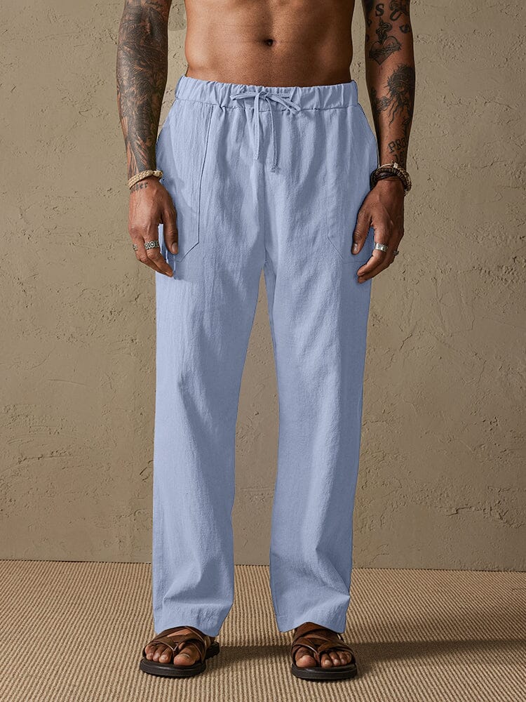 Cotton Linen Style Yoga Pants With Pockets Pants coofandystore Light Blue S 