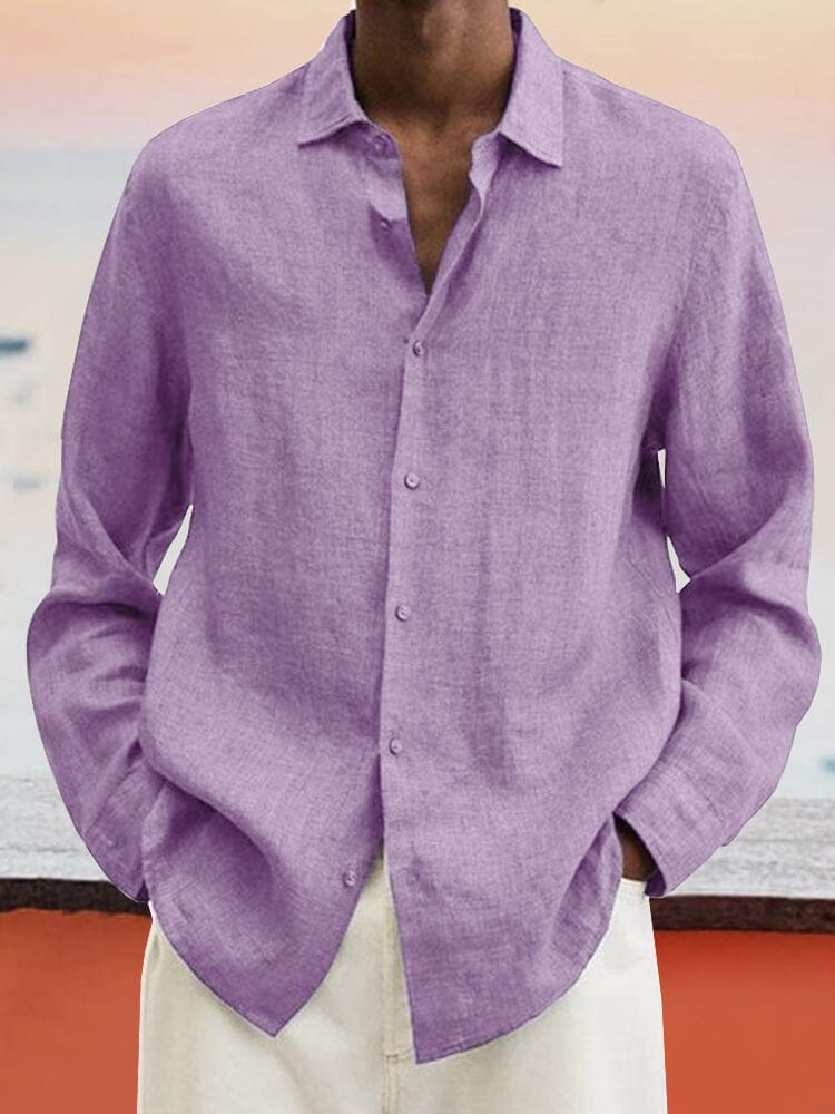 Coofandy Casual Linen Style Button Long Sleeves shirt Shirts coofandy Purple M 