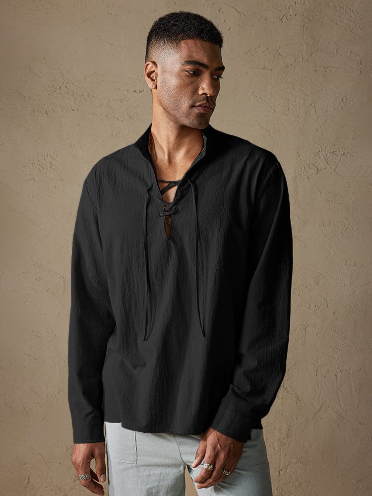 Cotton Long Sleeves V Neck Shirt Shirts coofandy Black S 
