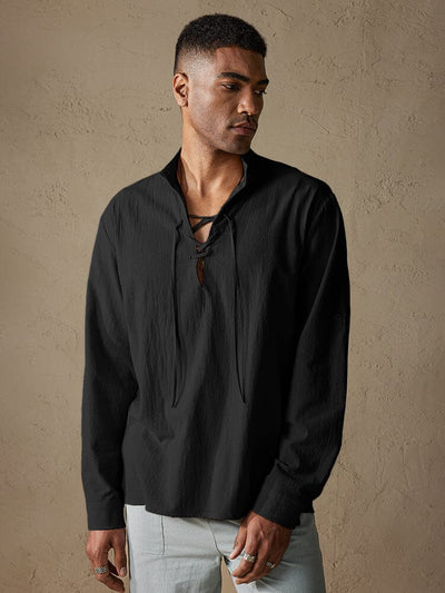 Cotton Long Sleeves V Neck Shirt Shirts coofandy Black S 
