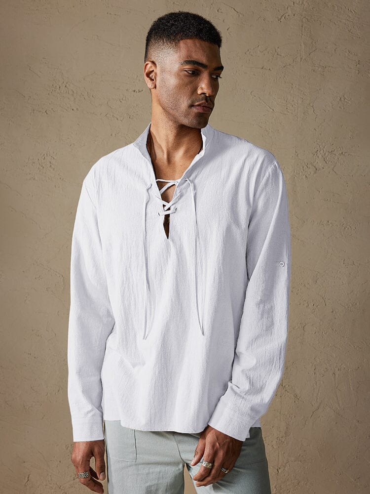 Cotton Long Sleeves V Neck Shirt Shirts coofandy White S 