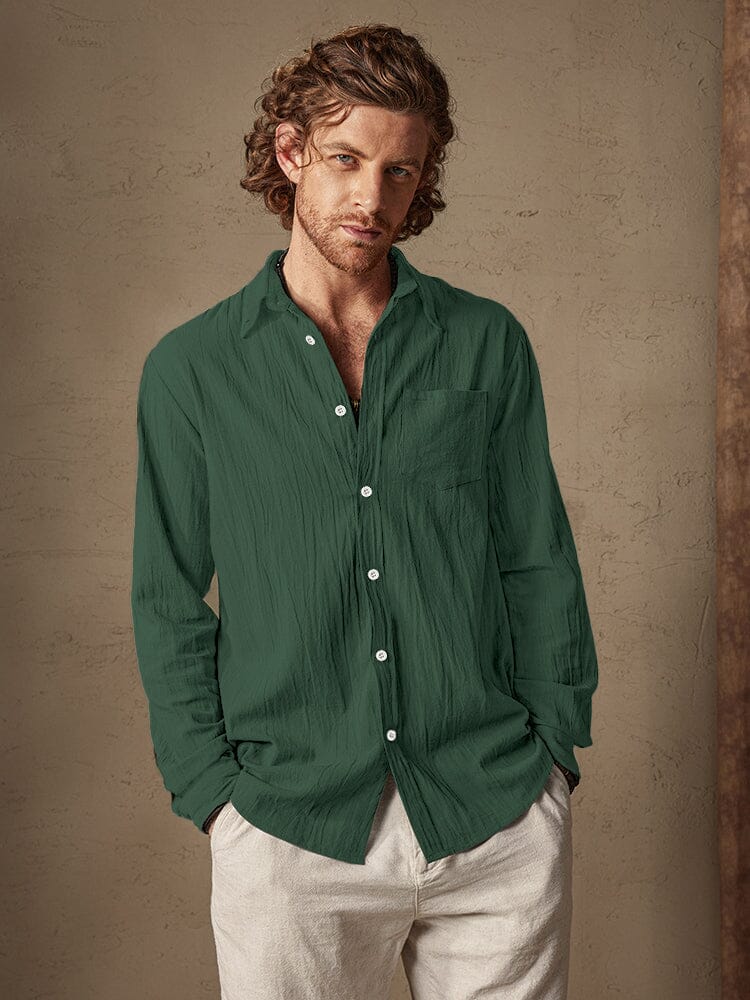 Cotton Long Sleeves Botton Shirt Shirts coofandy Green S 