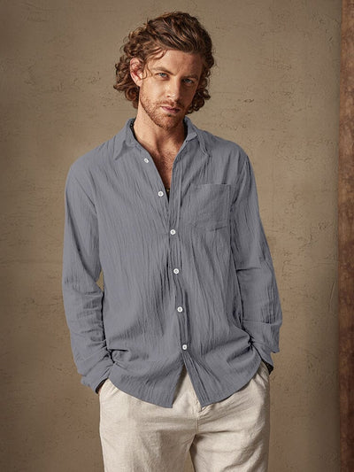 Cotton Long Sleeves Botton Shirt Shirts coofandy Grey S 